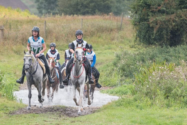Endurance rider crossing water at FEI European Championship Euston Park Thetford