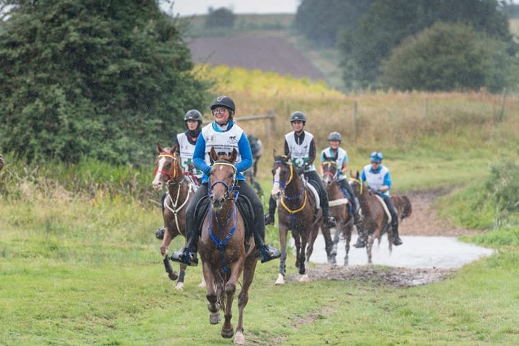 Endurance rider crossing water at FEI European Championship Euston Park Thetford